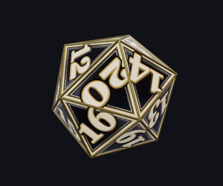 Black Gold Enamel D20 rendered from the game model