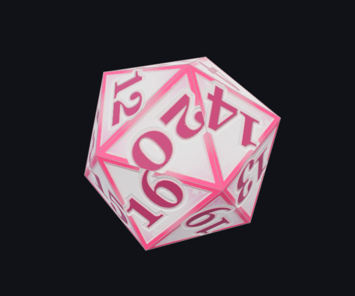 Sakura Rose Quartz D20 rendered from the game model